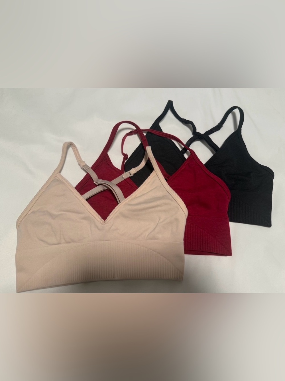 3pc Set Lululemon Seamless V-Neck Bralettes - Lt. Pink , Burgundy & Black XS/S